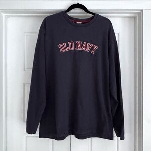 Old Navy Vintage Long Sleeve Embroidered Blue Sun Faded T-Shirt, XXL